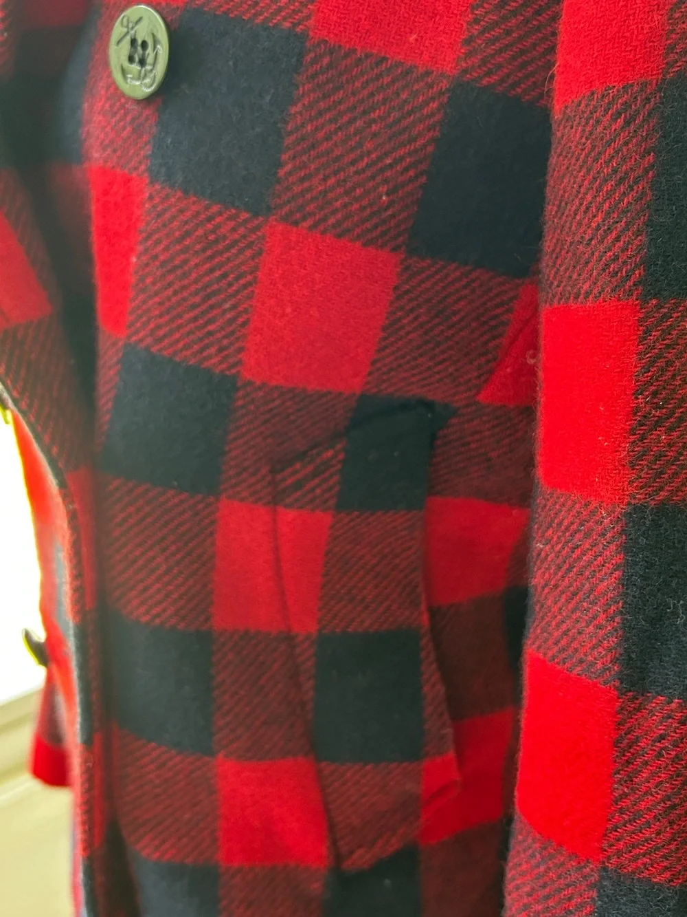 J Crew Red & Navy Buffalo Plaid Women's Wool Peacoat - Picture 5 of 14